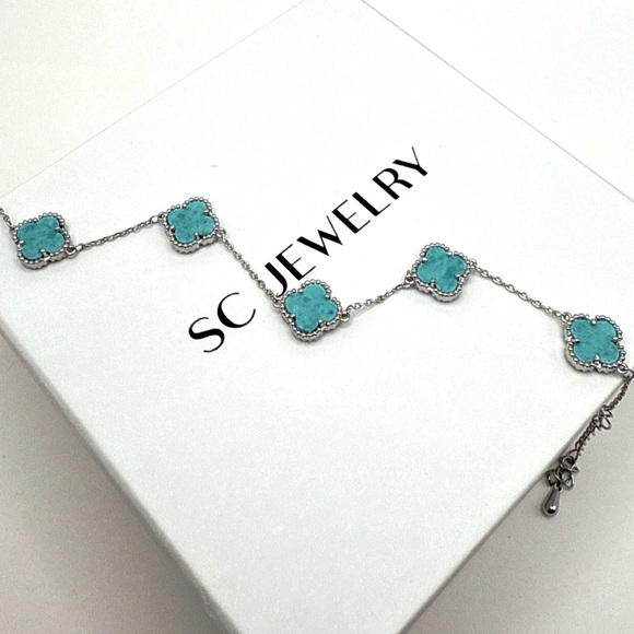 Petite Clover Bracelet Tiffany Color Mother of Pearl Double Sided - Picture 2 of 15